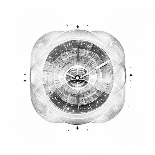 Eyes Above Galaxy And Sand Clock And Infinity Symbol