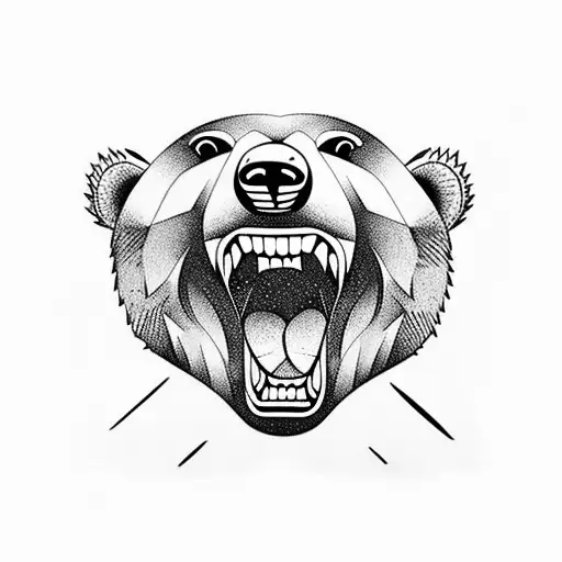 Bear In Dark Forrest With Open Teeth In Front Off Blue Moon