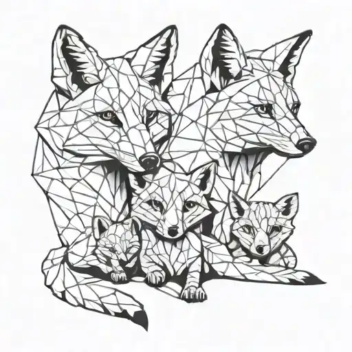 A Family Of Foxes Mom Daughter And Little Son Without Dad Made By One Line