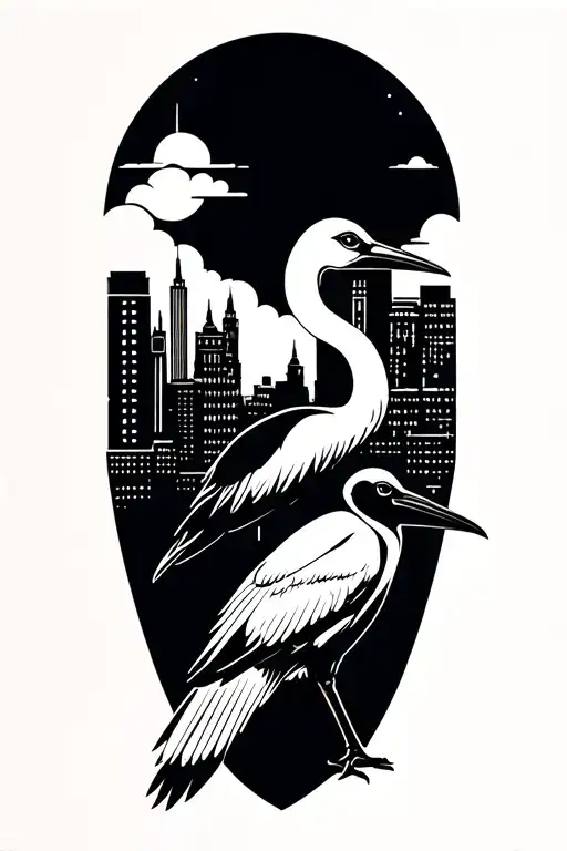 Stork Carrying A City Skyline