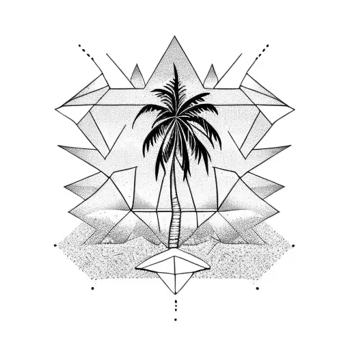 Beach With Palm Tree In Diamond Shape