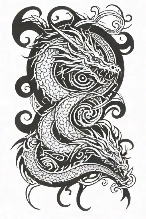 Dragon And Swirls Around It