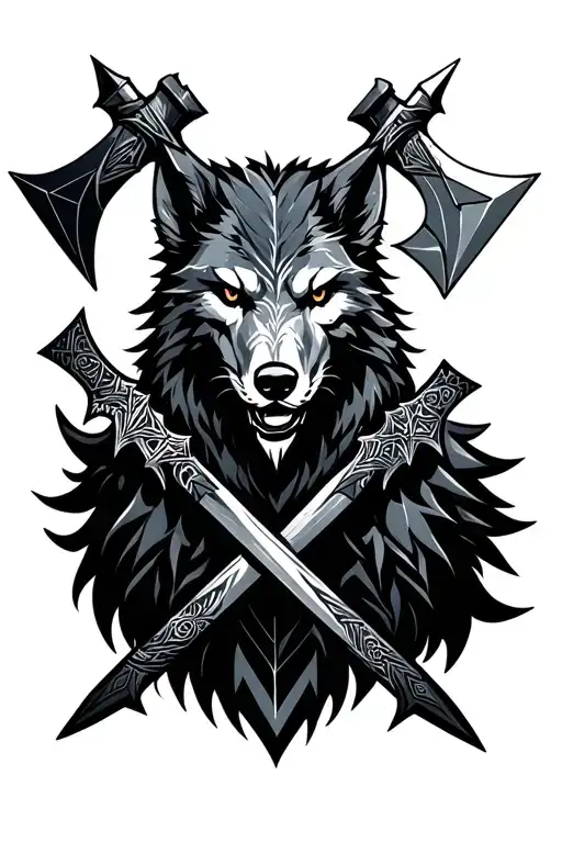 Fenrir With Nordic Axes Crossed Beneath