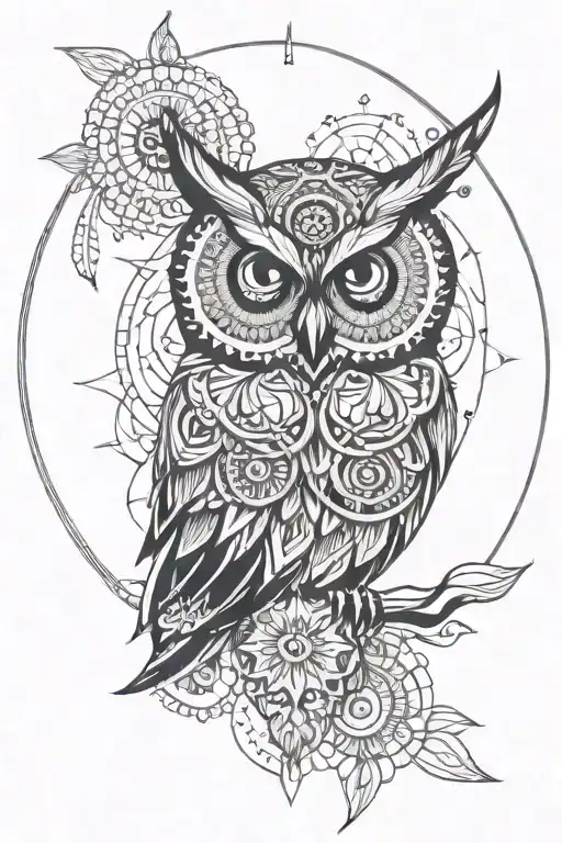 Owl And Mandala Design Incorporating