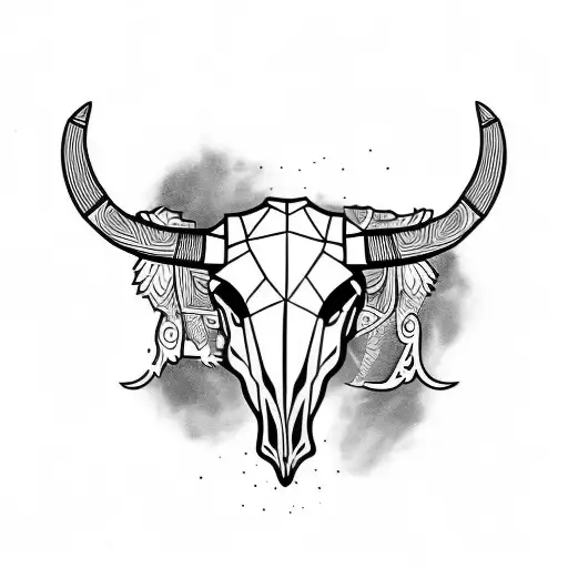 Bull Skull Shoulder Tattoo With Biceps Full Black With Straight Paralel Lines Up And Right