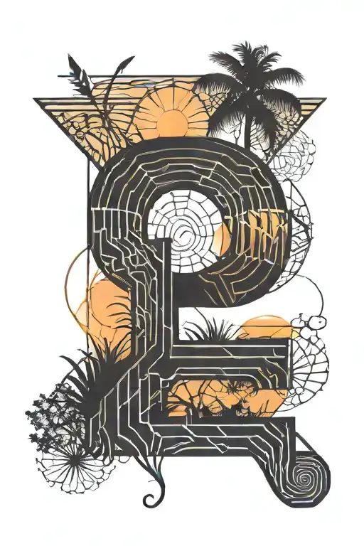 Sunset Silhouette With Letter R