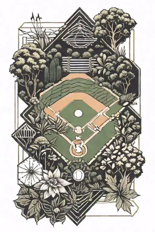 A Baseball Diamond Surrounded By A Lush Garden Landscape