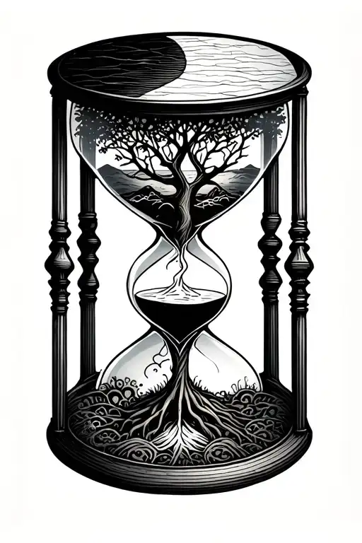 Hourglass With A Tree Of Life Inside Triangle