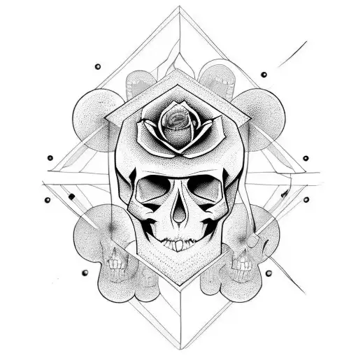 Abstract Fine Lines With Faces And Skulls And Flowers
