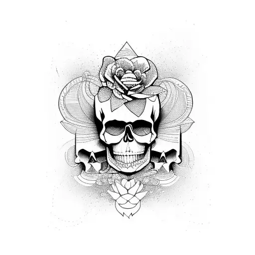 Abstract Fine Lines With Faces And Skulls And Flowers Sleeve