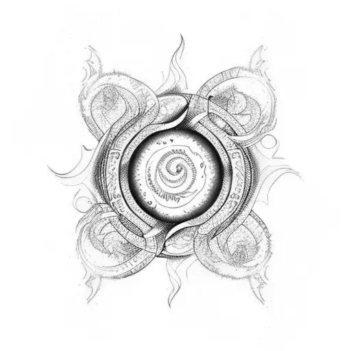 A Semicolon Symbol Formed By Flames And Water Waves