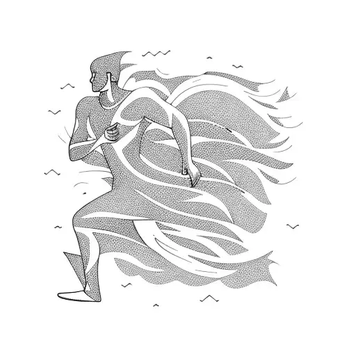 Combine A Silhouette Of A Person Running With Waves Crashing In The Background