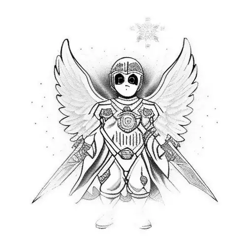 Guardian Angel Michael In Full Amour With Sawrd And Shield With No Face