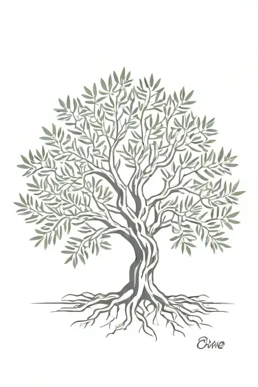 Fine Line Olive Tree With Roots Asymmetrical