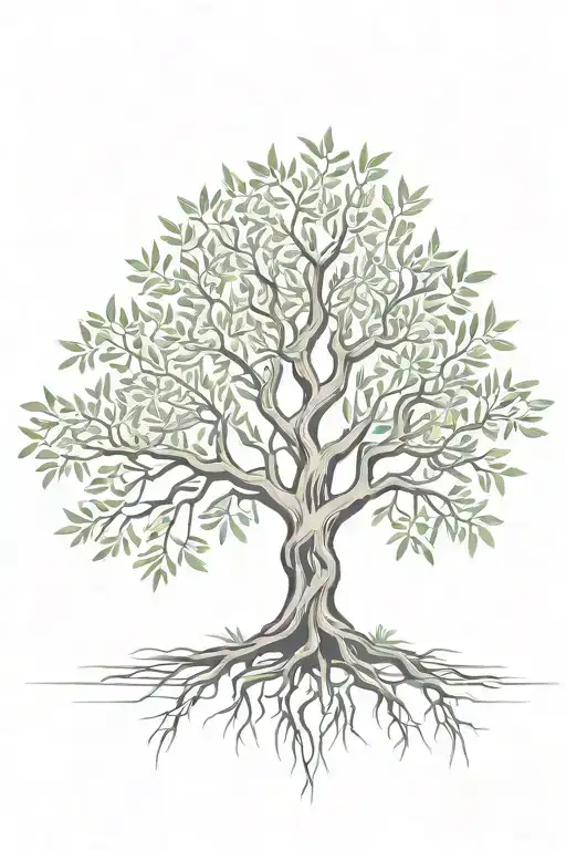 Asymmetrical Olive Tree With Roots Reaching Deep