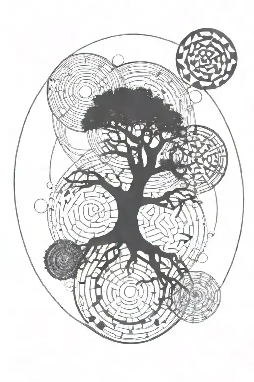 Circles Intertwined Within And A Tree Which Branches Are A Laberynth