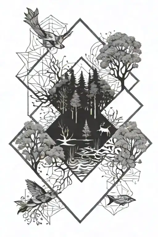 Stream Forest With Hidden Creatures