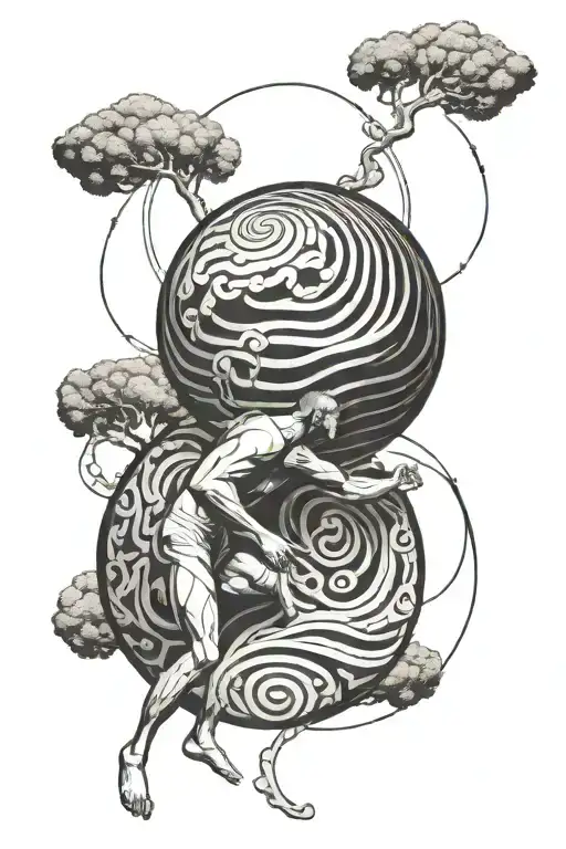 Sisyphus Holding Earth Air Water Waves