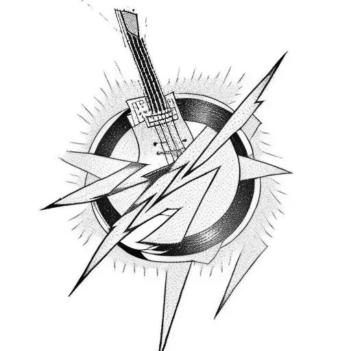 Lightning Bolt Striking A Guitar And Drum Set