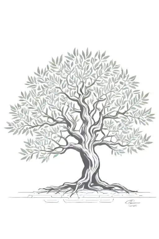 Fine Line Olive Tree With Roots Asymmetrical