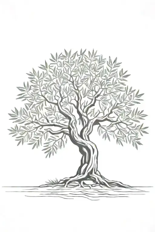Fine Line Olive Tree With Roots Asymmetrical