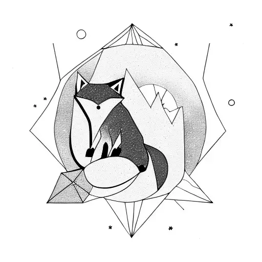 Fox Against The Background Of The Forest And The Moon