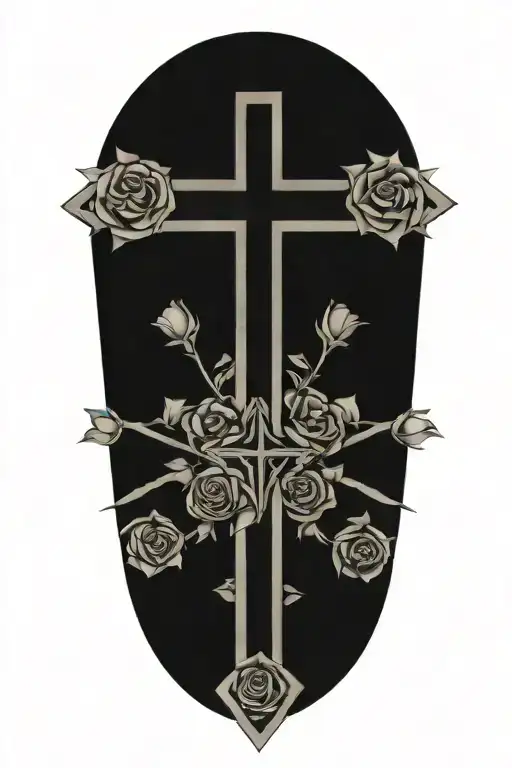 Iron Cross With Roses With Geometric Designs Next To It