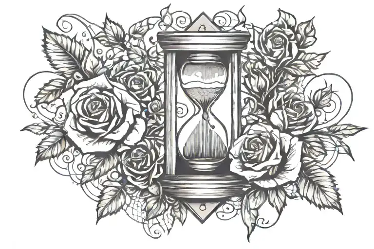 Music And Roses With An Hourglass With A