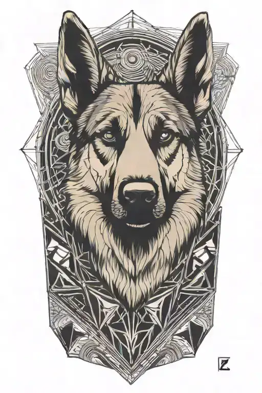 A Minimalist Design Of A German Shepherd Listening To Music On A Boat