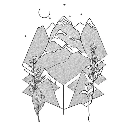 Create A Minimalist Tattoo Of A Mountain Range With Plants Growing In Between