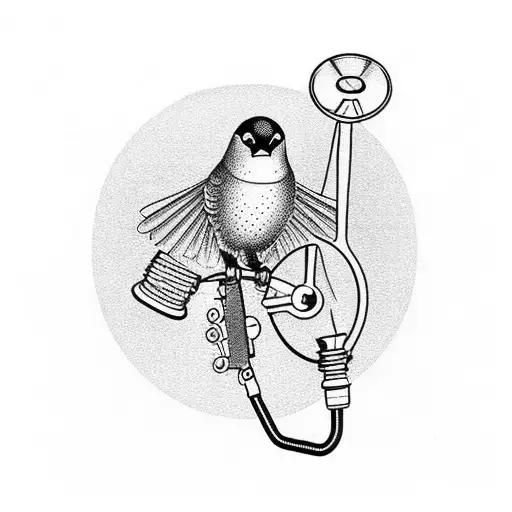 A Dotwork Tattoo Of A Bird Perched On A Stethoscope
