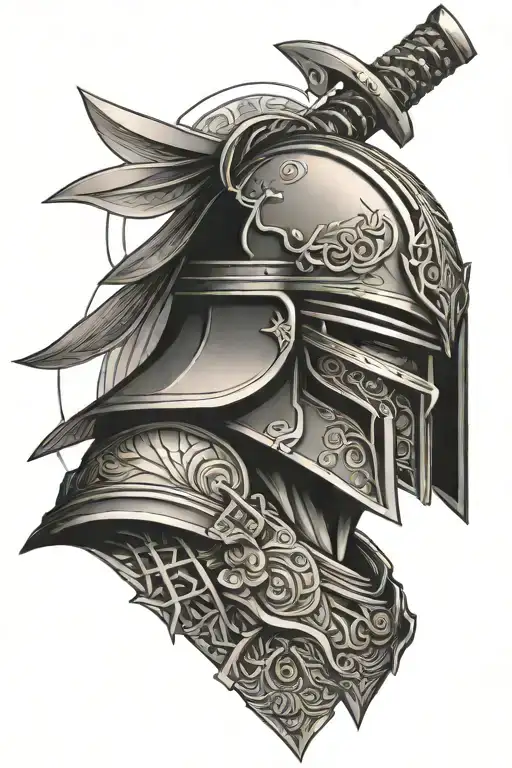 Samurai And Spartan Helmet And Sword