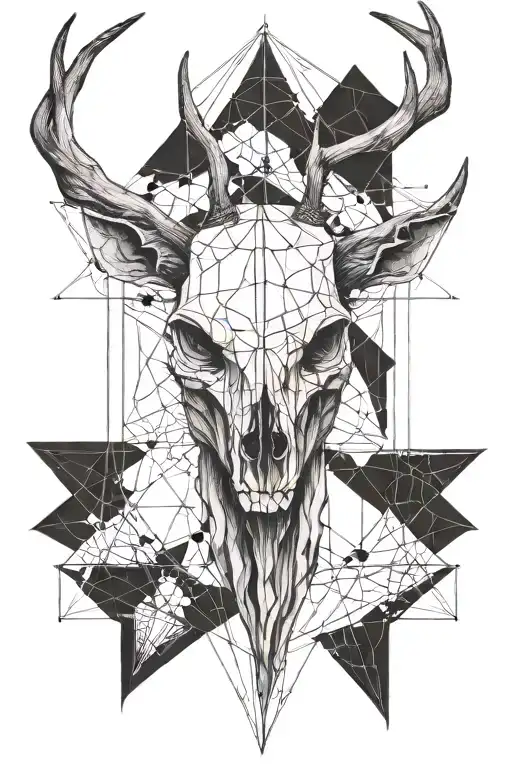 Da Vinci Human Body Proportions With A Deer Skull Instead Of A Humans Head Wrapped In Spiky Thorns