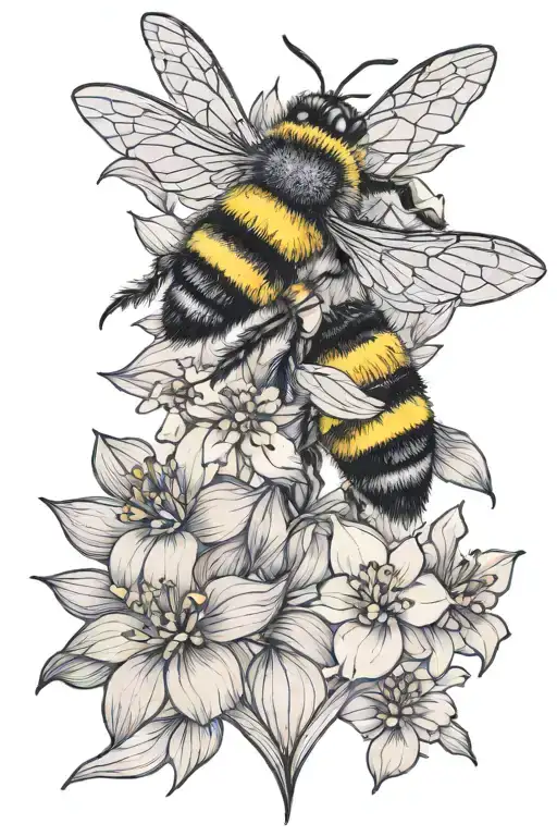 Lilac Flowers And Dogwood Flowers With Bumble Bee