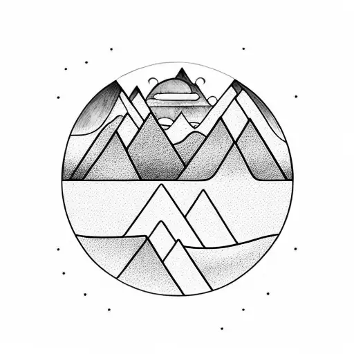 Mountains With Sunset And Water In A Circular Shape