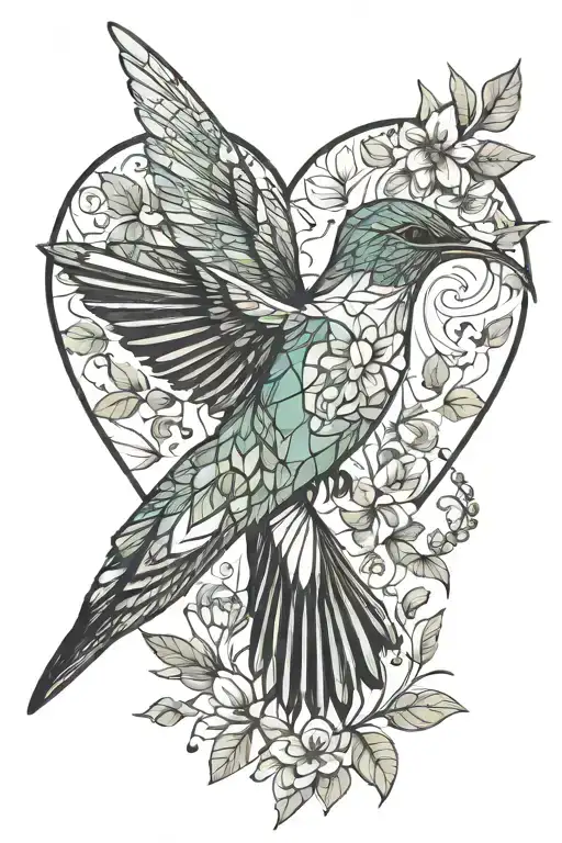 Hummingbird Beautiful Leaves And Flowers Heart And Brain
