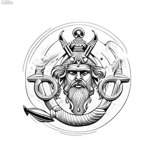 Poseidon With Trident And Nautical Elements