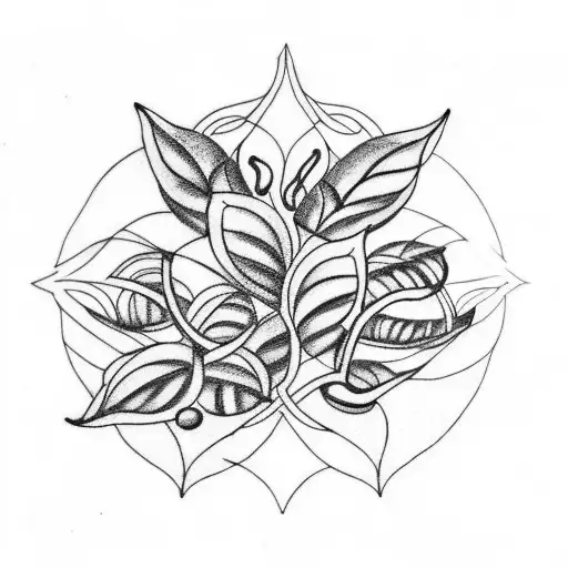 A Traditional Tattoo Of A Coffee Bean Plant Intertwined With Musical Staff Lines