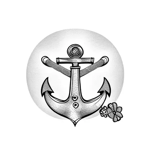 Anchor With Butterfly And Flowers