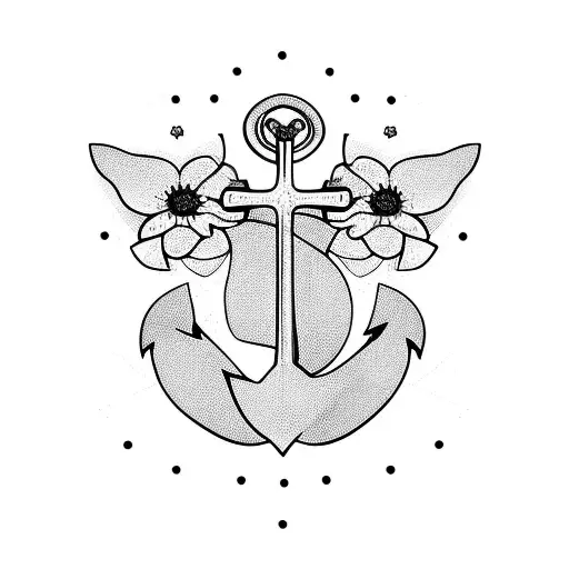 Anchor With Butterfly And Flowers