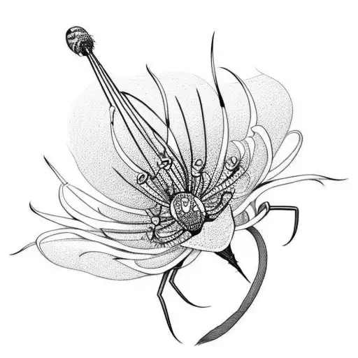 A Traditional Tattoo Of A Spider Lily Transforming Into Musical Instruments