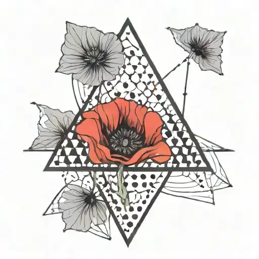 Dotted Line Upside Down Triangle With Color Red Poppy In The Forefront