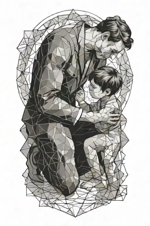 A Man Kneeling Next To A Child And Comforting Him