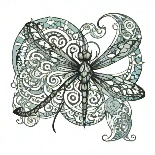 Dragonfly And Spirals Intersecting