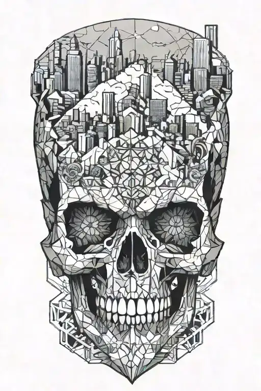 A Skull With A City In The Background