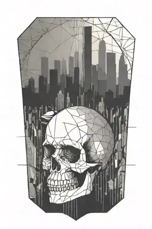 A Skull With A City In The Background