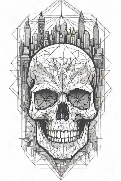 A Skull With A City In The Background