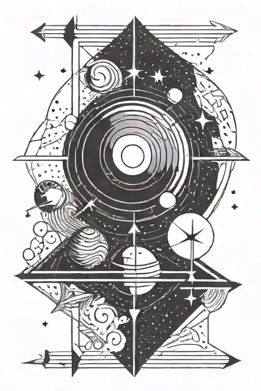 Minimalist Tattoo Of Planets And Stars On Arrow