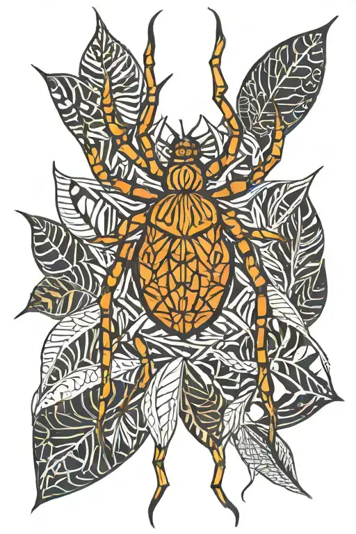 Brown Spider Yellow Spider Orange Spider On Leafs