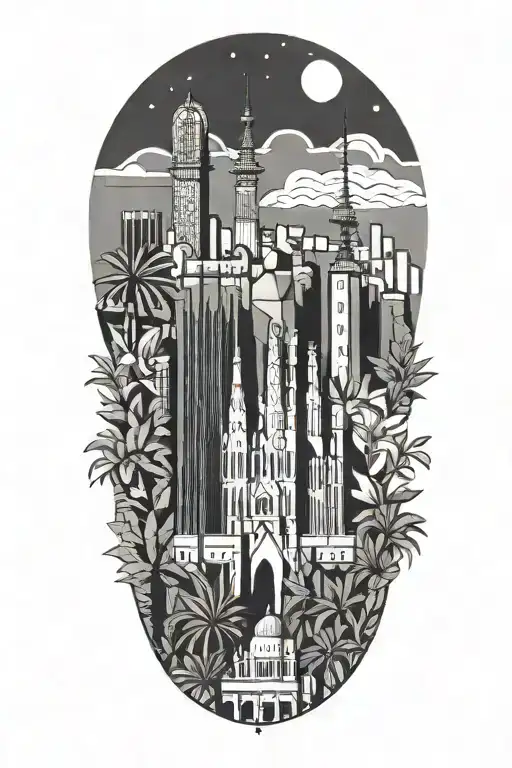 Barcelona Skyline With Spanish Plants